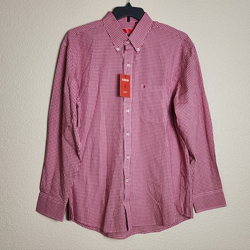 Izod Checkered Button-Front Shirt Men's Large NEW